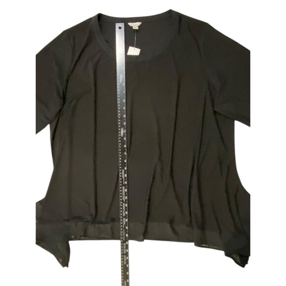 Cato Plus Sz 26/28 Black Asymmetric Sheer Hem Blouse 3/4 Sleeve Stretch Top NWT - Picture 7 of 12